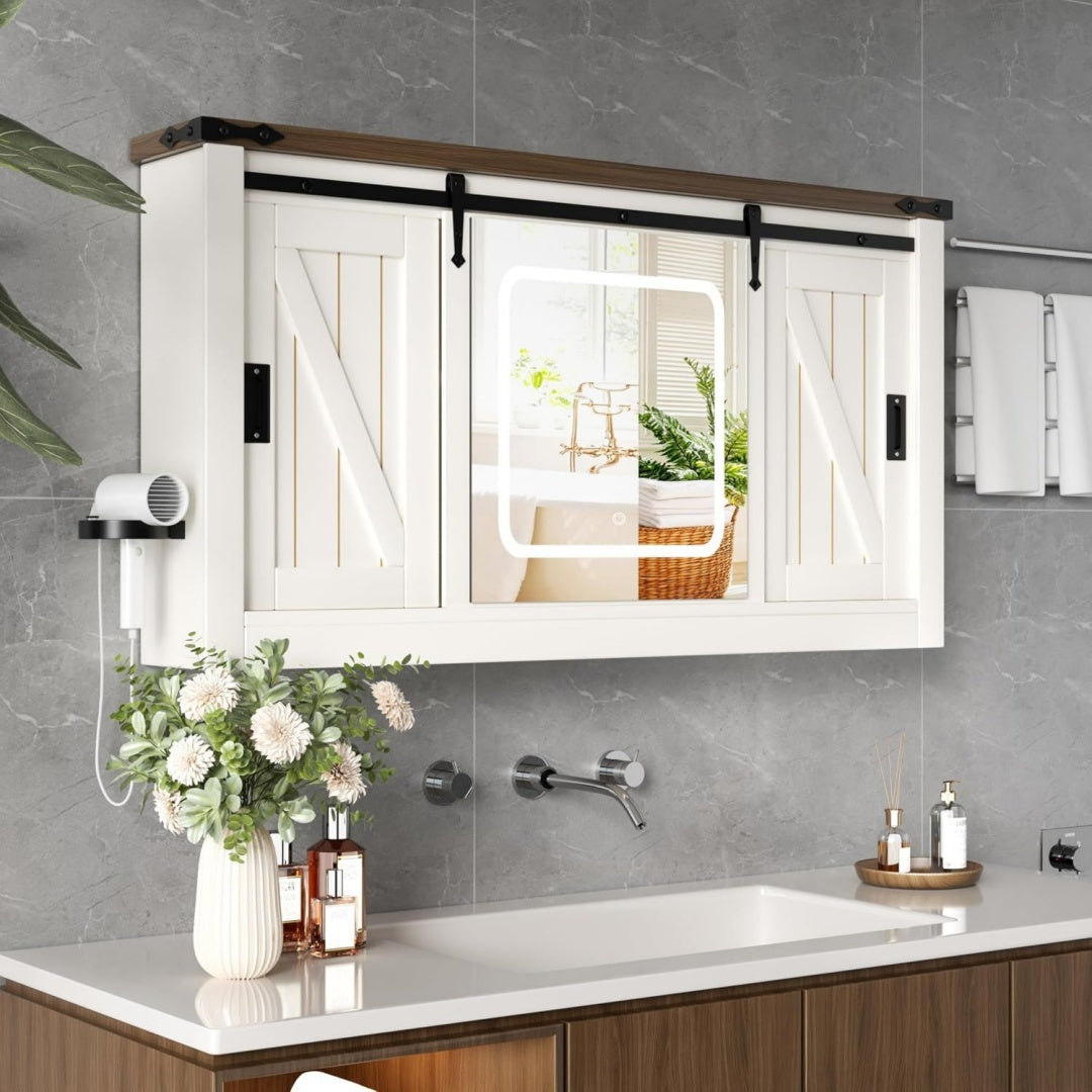 armadietti a specchio bianco per letto con ripiani